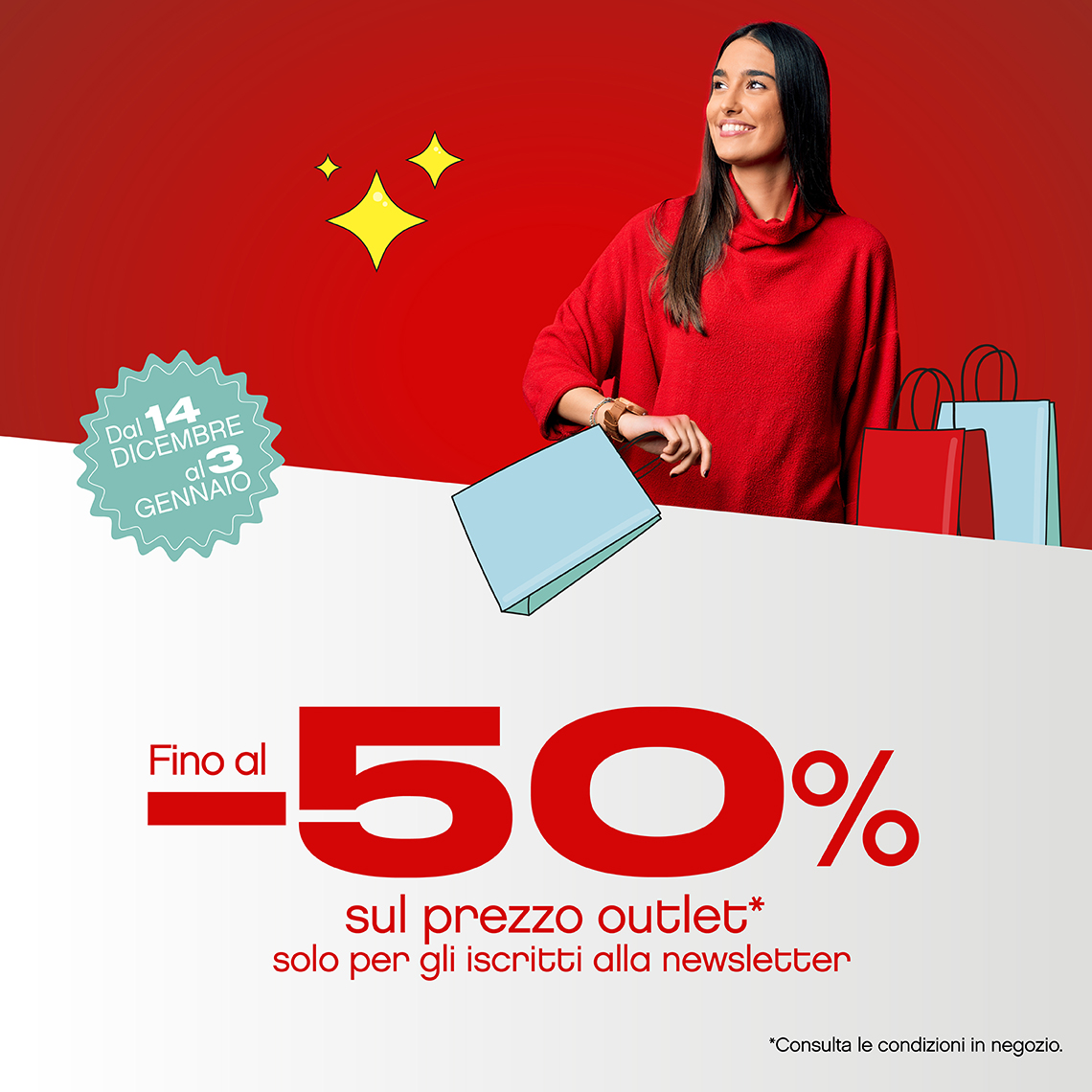 Woman with shopper and up to -50%